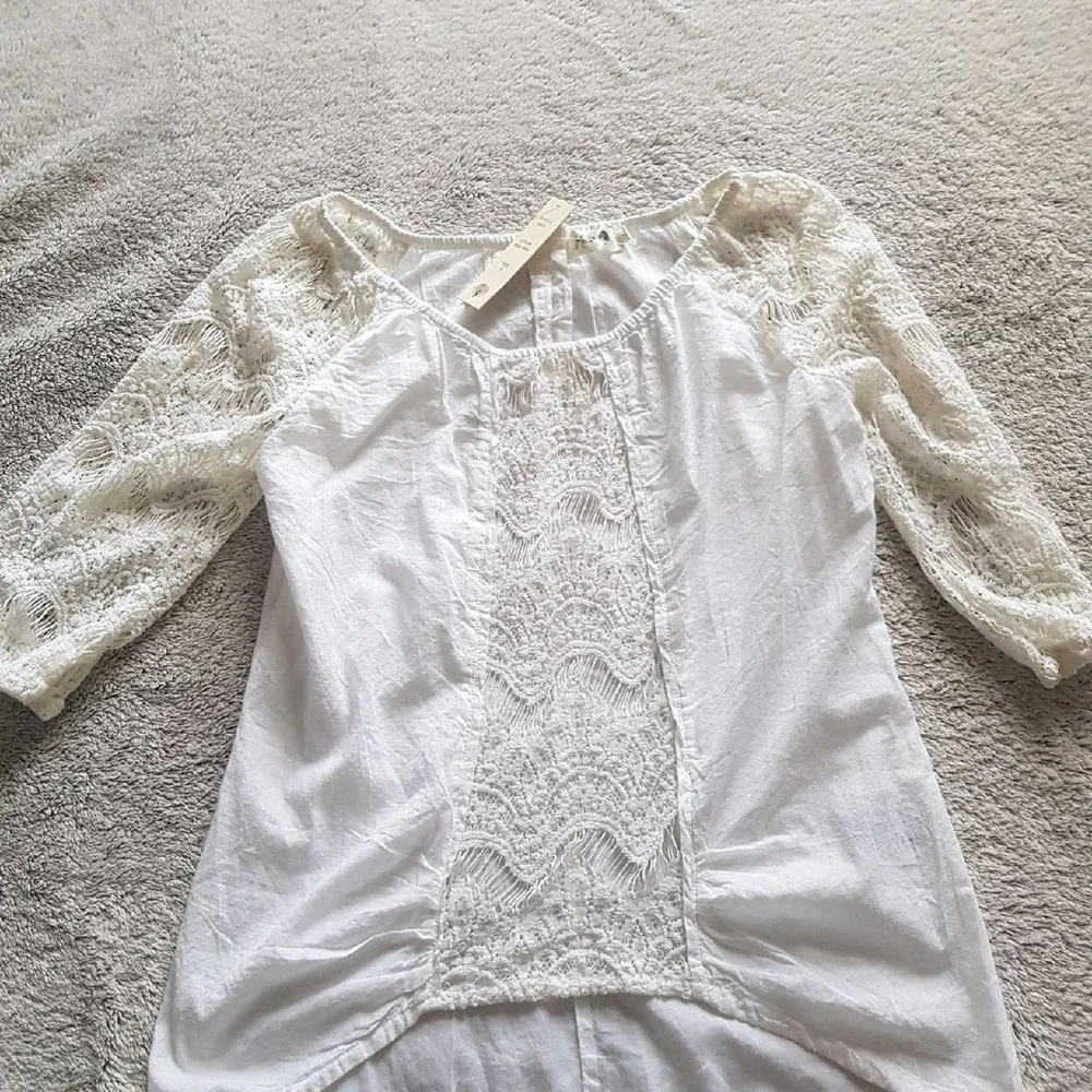 White crochet lace blouse tunic
